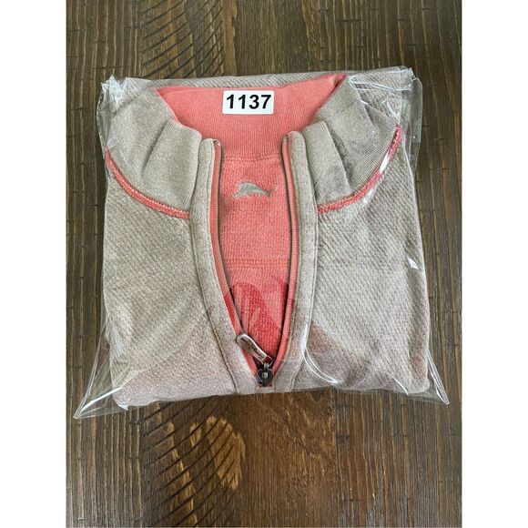 Tommy Bahama‎ Reversible Quarter Zip Pullover Men L Coral Tan Coastal Loungewear - Picture 11 of 11